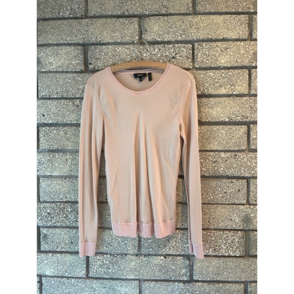 Theory Womens Pink Silk Long Sleeve Top Size M
